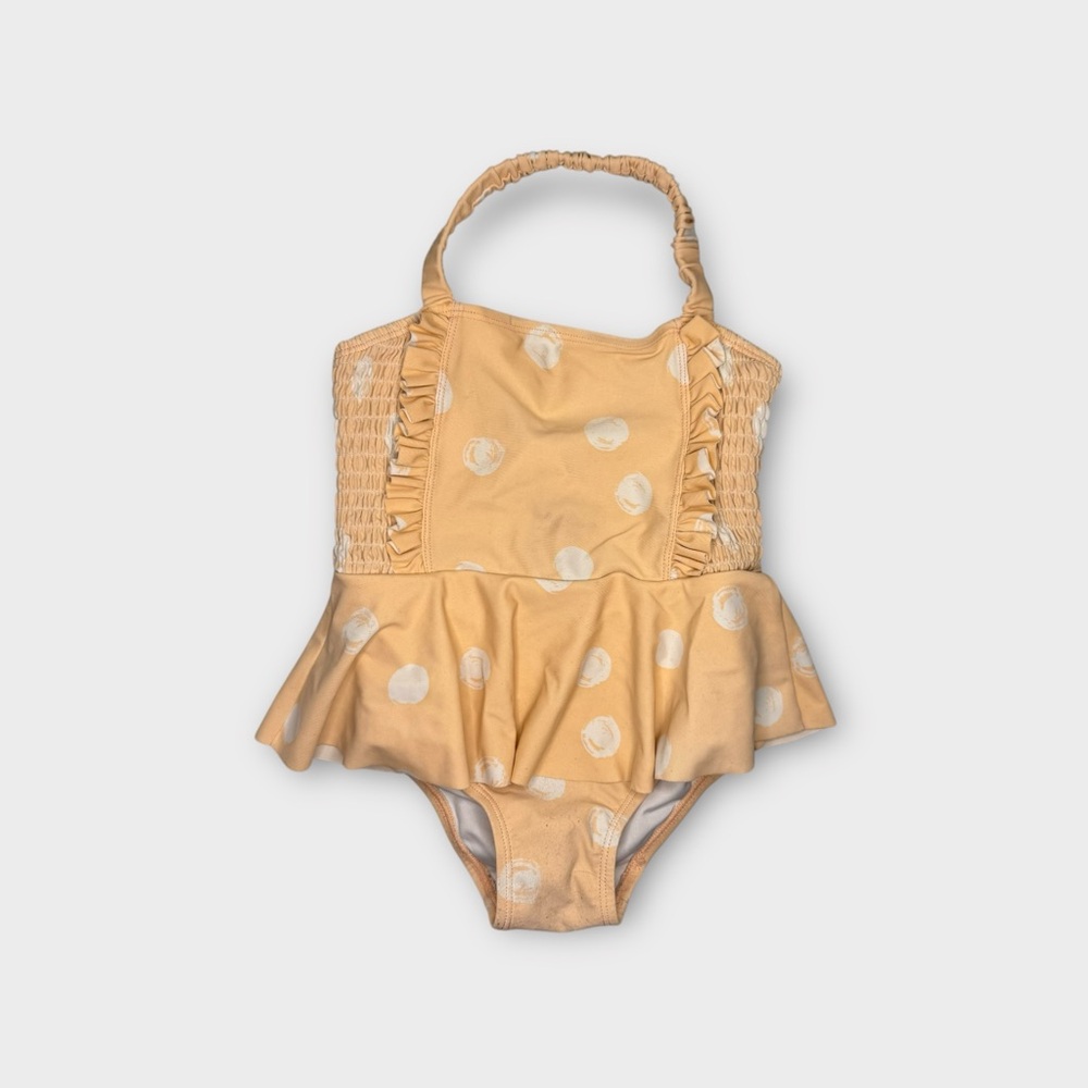 Jessica Simpson Peach Color Polka Dot Peplum Halter Swimsuit